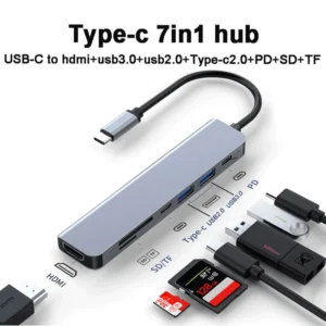 USB C Hub Type C 3.1 To 4K HDMI-Compatible USB SD TF Card Reader PD Fast Charge 7 In 1 USB Dock For MacBook PC