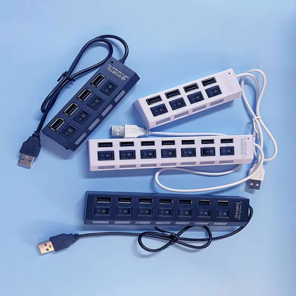 USB Hub Splitter Individual Switch Adapter Multi Powered ON OFF Charger for Laptop PC