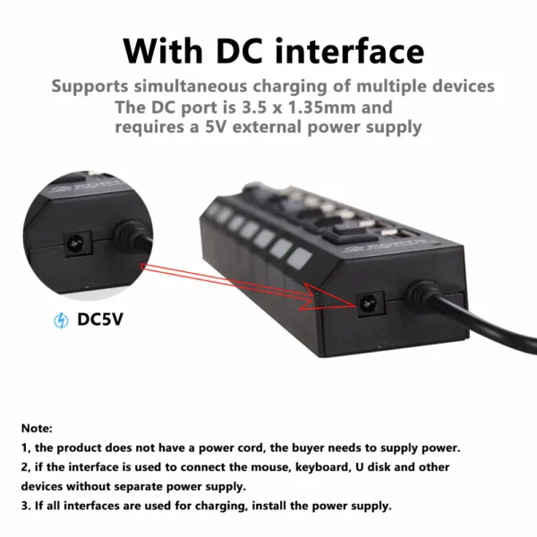 USB Hub Splitter Individual Switch Adapter Multi Powered ON OFF Charger for Laptop PC