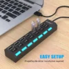 USB Hub Splitter Individual Switch Adapter Multi Powered ON OFF Charger for Laptop PC